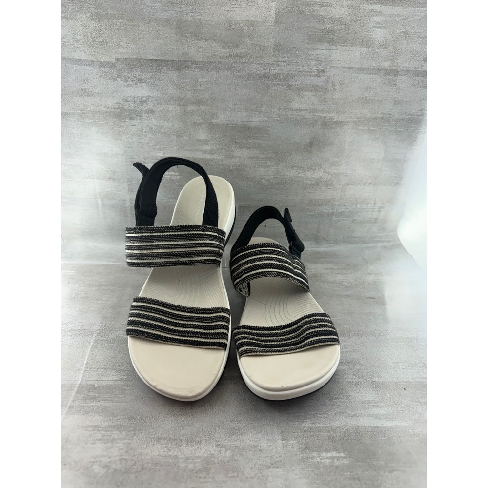 Clarks Cloudsteppers Arla Kaylie Black White Striped Sandals Women Sz 10M